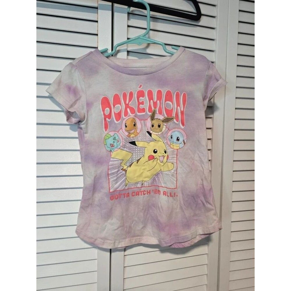 Pokémon Pikachu Eevee Kanto Starters Purple Tie Dye Girls T-Shirt Size S
